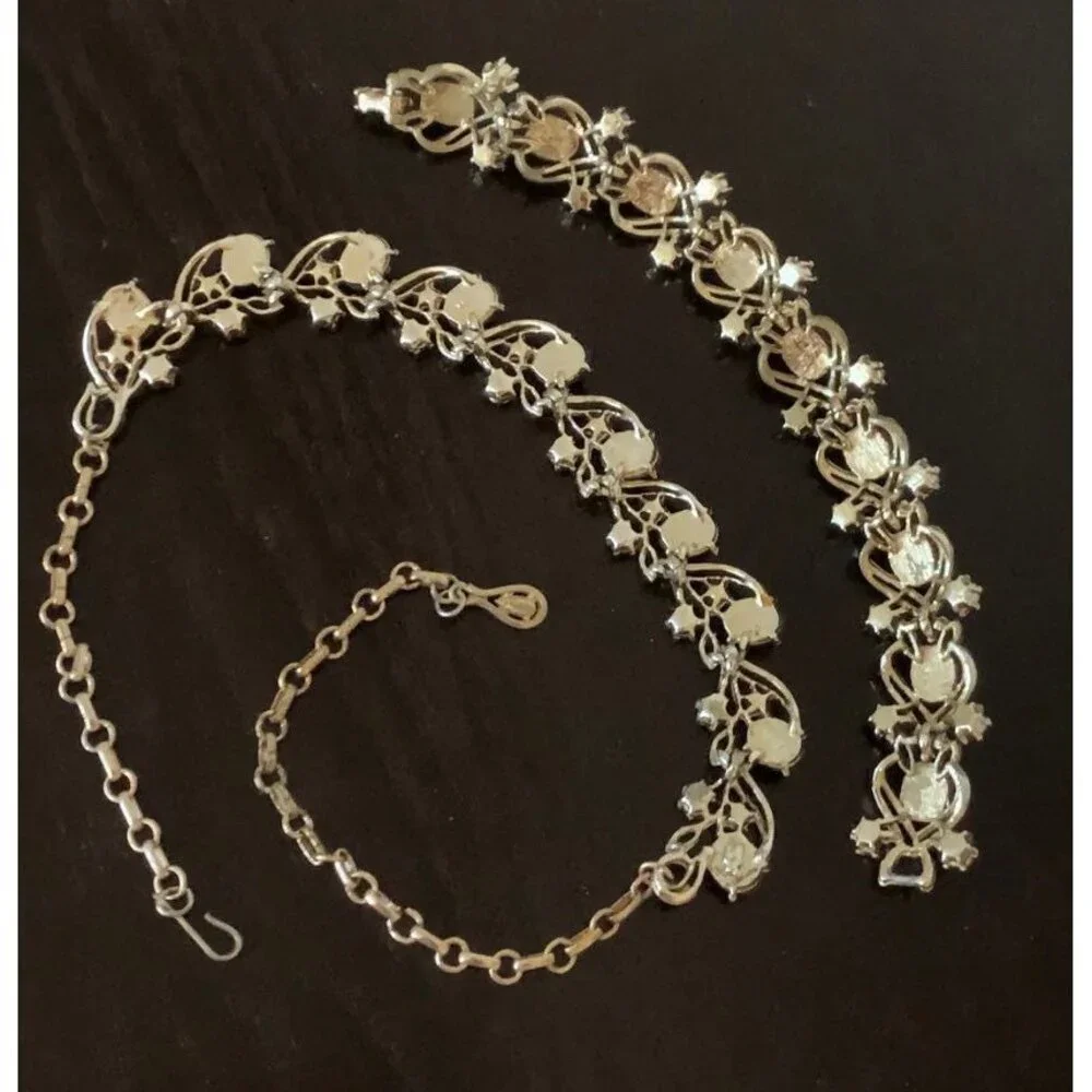 Vintage Coro Necklace, Bracelet & Earrings Set, Saphirine Cabochons, Adolph Kat